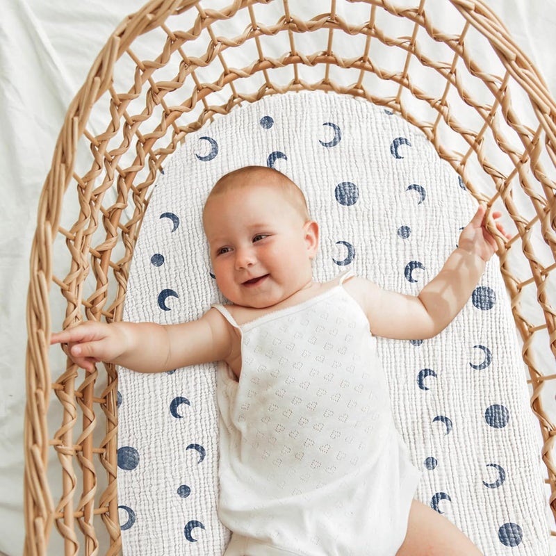 Bearmoss Bassinet Sheets - 2 Pack Muslin Cotton Bassinet Sheets Fits Oval and Rectangle Bassinet Mattress, Breathable and Skin-Friendly for Baby Boy and Girl (Blue Moon&Royal Blue) - Image 3